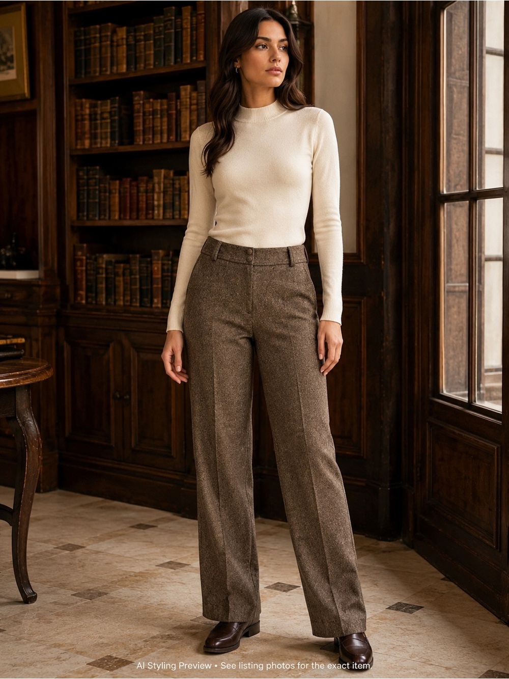 TRIBAL Size 8 Brown Wool Blend Tall Straight Leg Trousers 33” Inseam